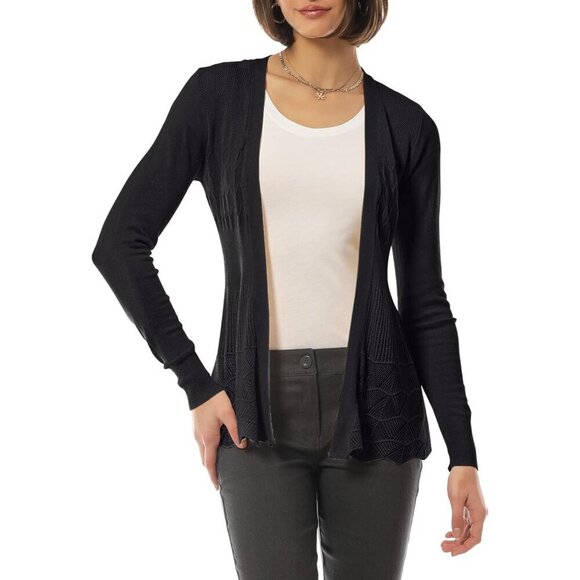 Dresses & Skirts - Women's Long Sleeve Crochet Knit Draped Open Cardigan Large Black